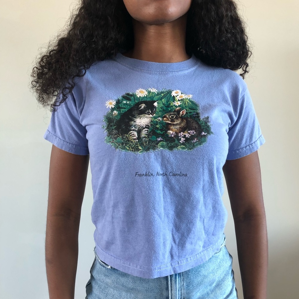 Vintage purple rabbit cat tee in xs